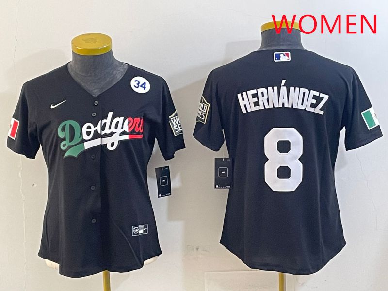 Women Los Angeles Dodgers #8 Hernandez Black Game 2025 Nike MLB Jersey style 4033